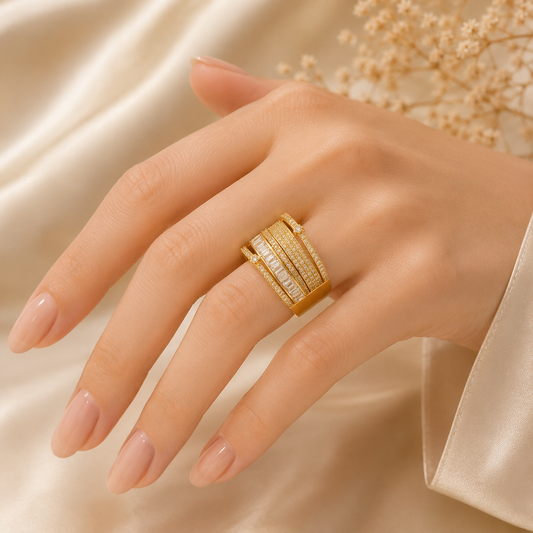 Gold Layered Crystal Ring
