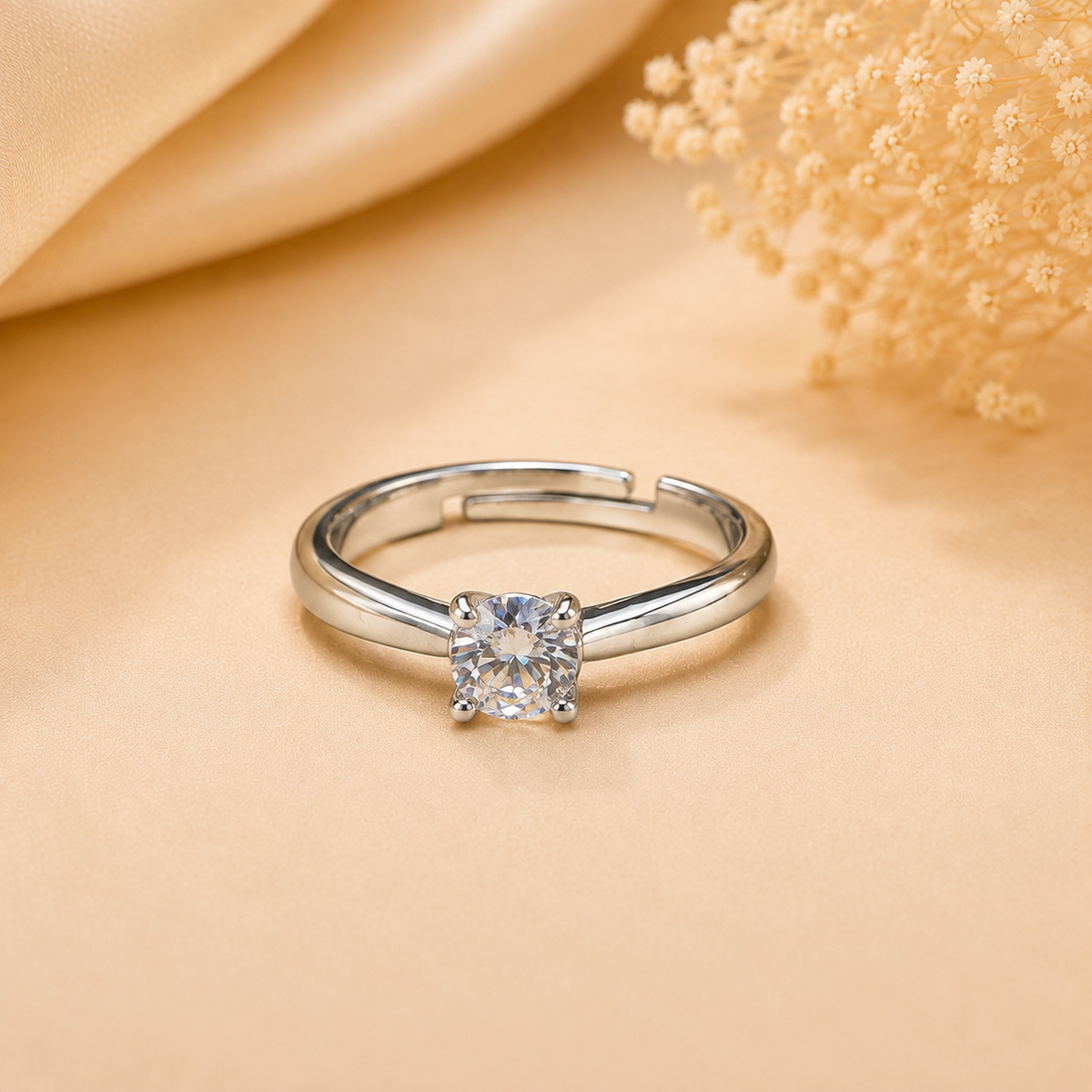Adjustable Solitaire Silver Ring