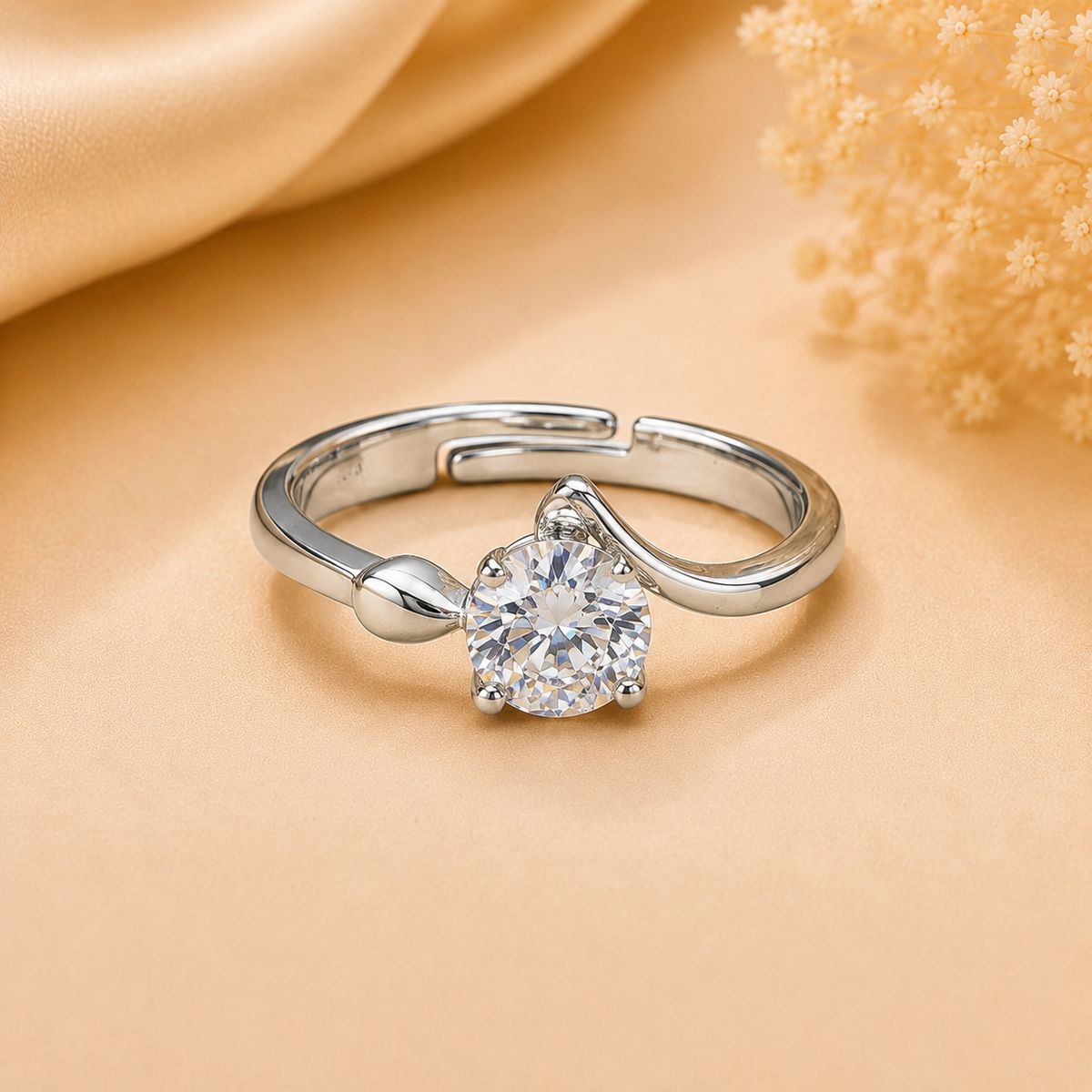 Twist Solitaire Silver Ring