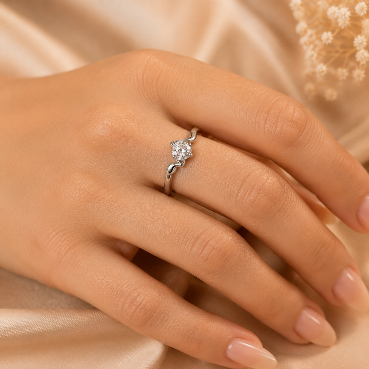 Twist Solitaire Silver Ring