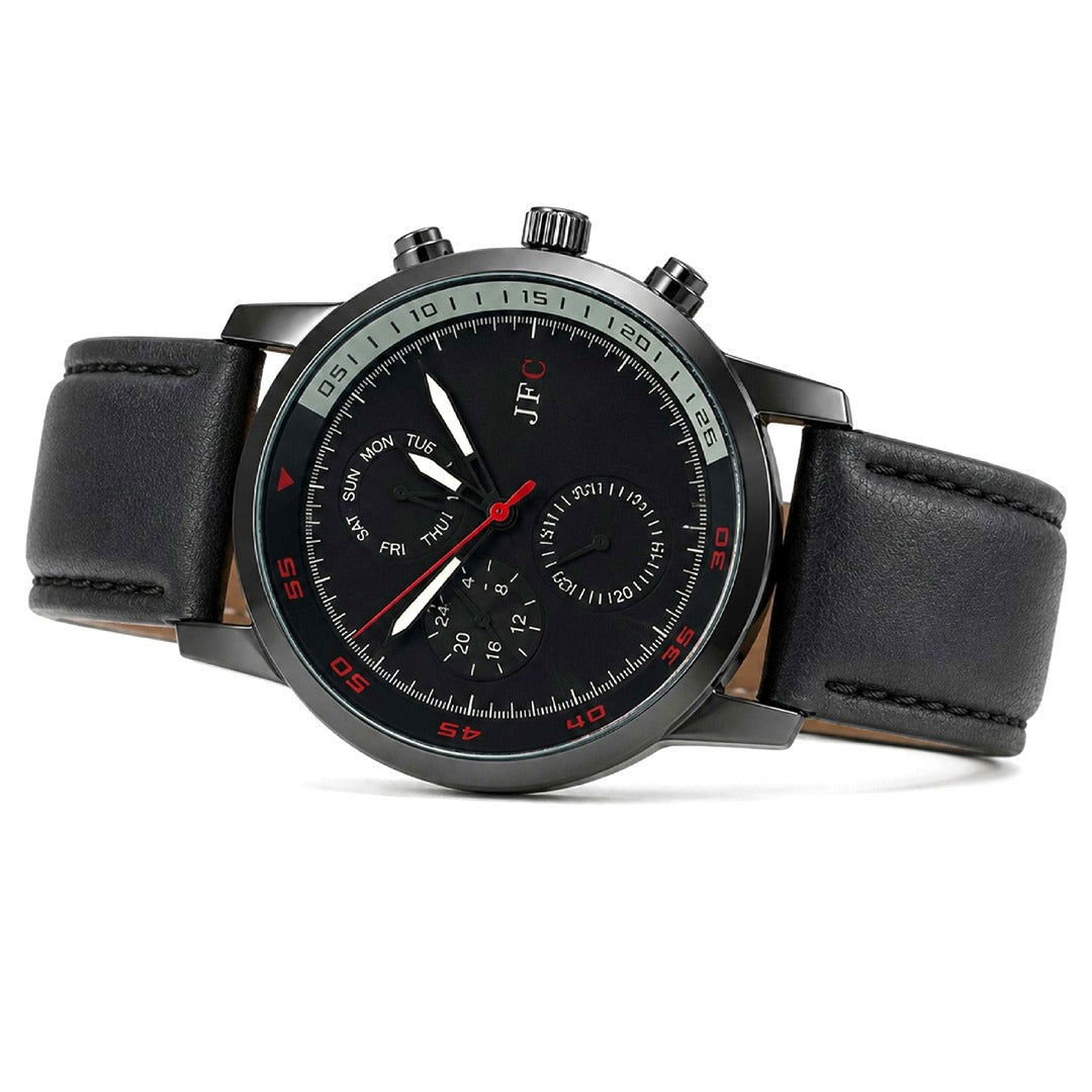 Classic Black Leather Strap Watch view 2