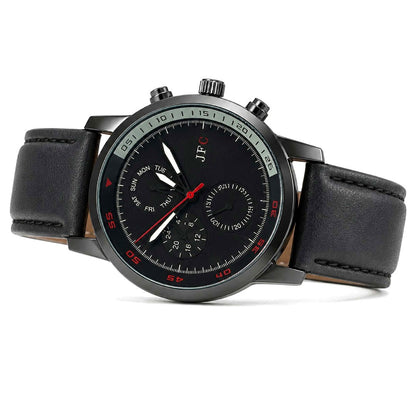 Classic Black Leather Strap Watch view 2