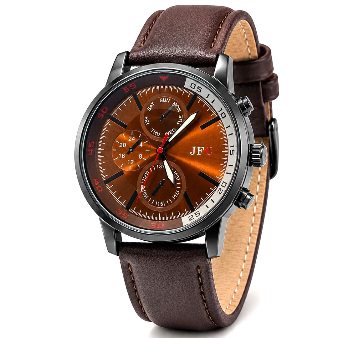 Coffee Brown Leather Strap Watch front view