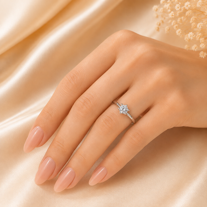 Adjustable Solitaire Crystal Ring – Elegant Sterling Silver Band
