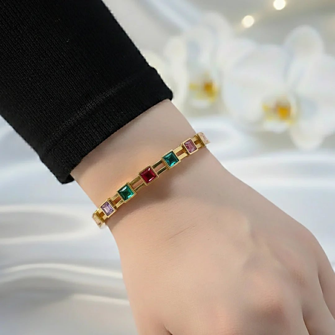 Gold Multicolor Gemstone Bangle