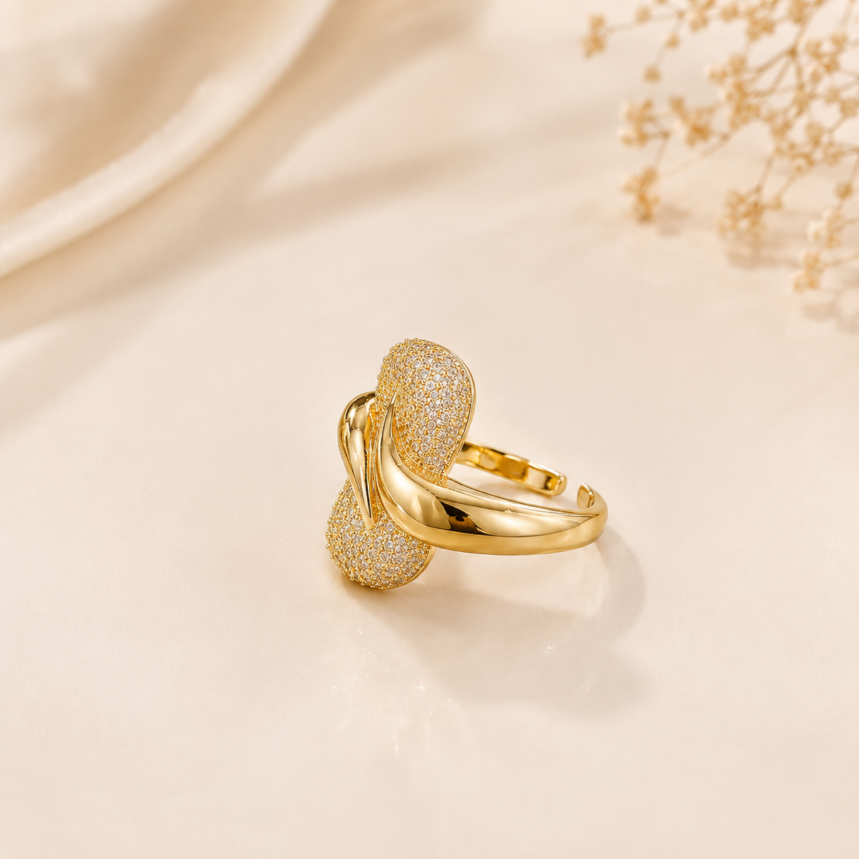 Gold Crystal Leaf Ring