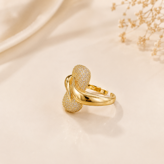 Gold Crystal Leaf Ring