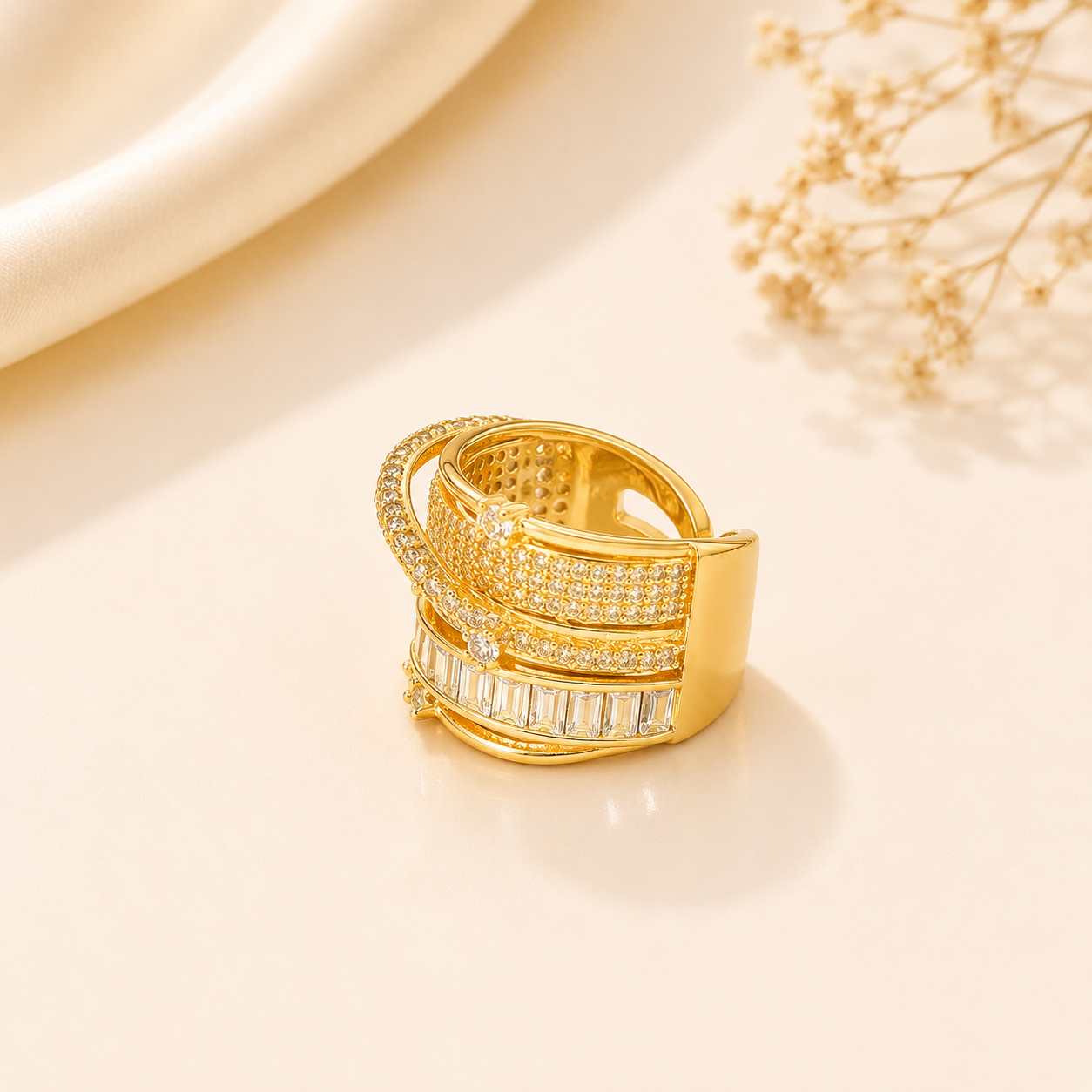 Gold Layered Crystal Ring