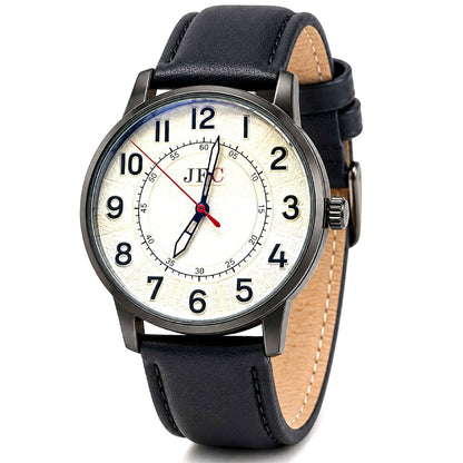 Ivory Dial Black Strap Watch front view