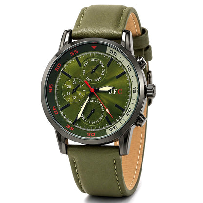 Olive Green Leather Strap Watch front view