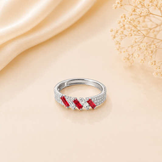 Red Stone Silver Ring