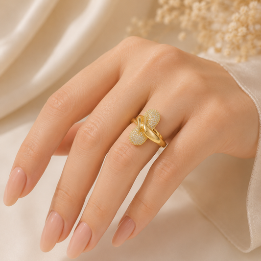 Gold Crystal Leaf Ring