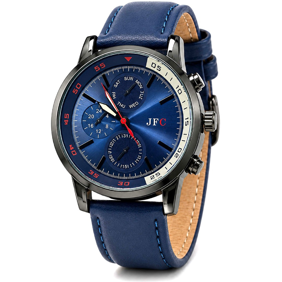 Royal Blue Leather Strap Watch front view