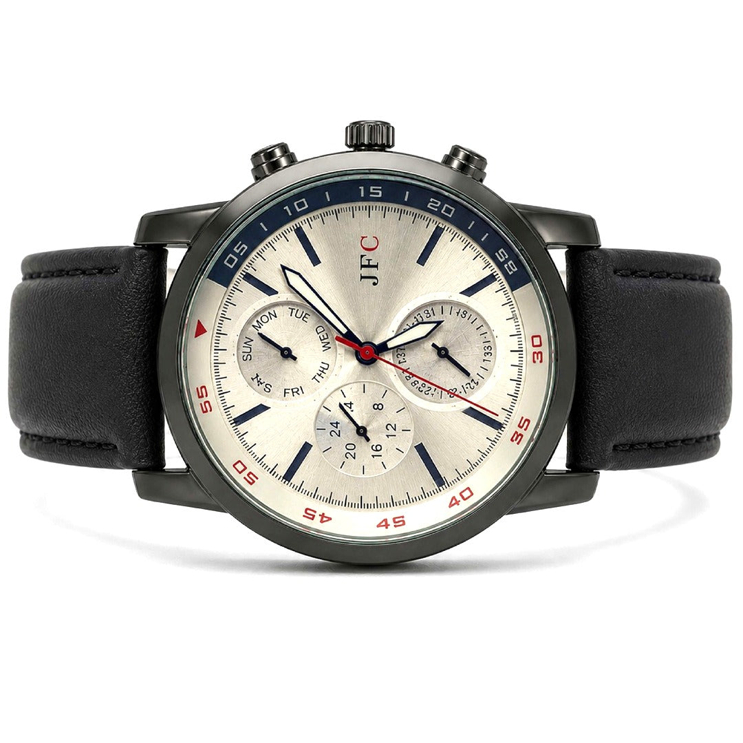 Silver Dial Leather Strap Watch view 2