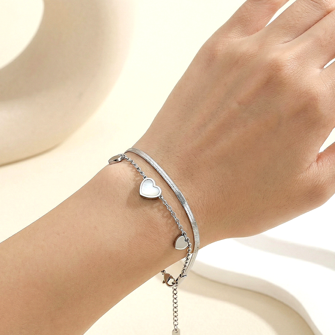 Silver Heart Layered Bracelet