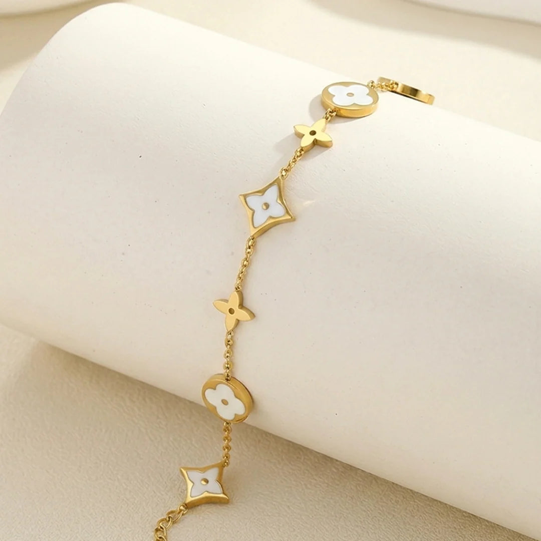 White Floral Charm Bracelet