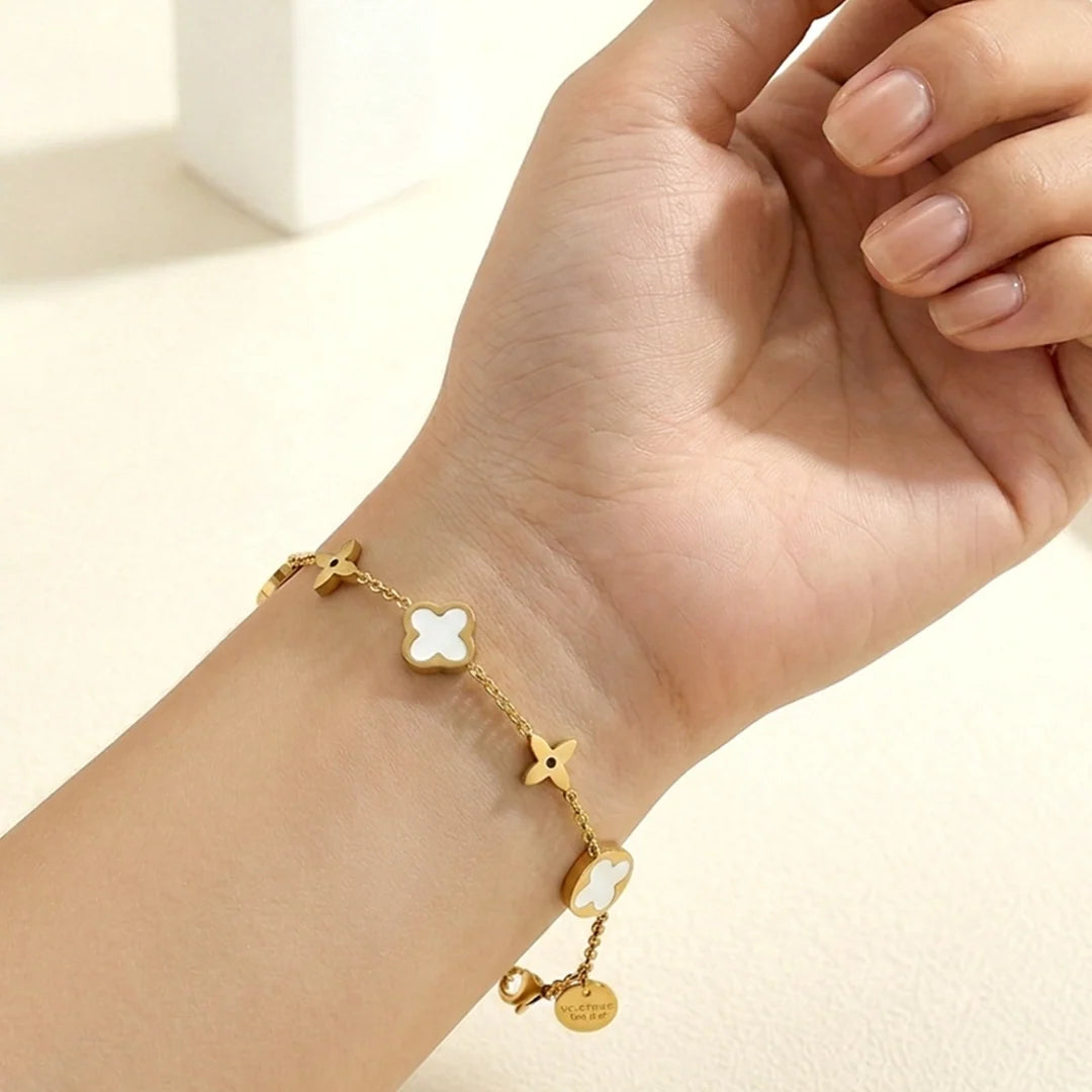 White Floral Charm Bracelet