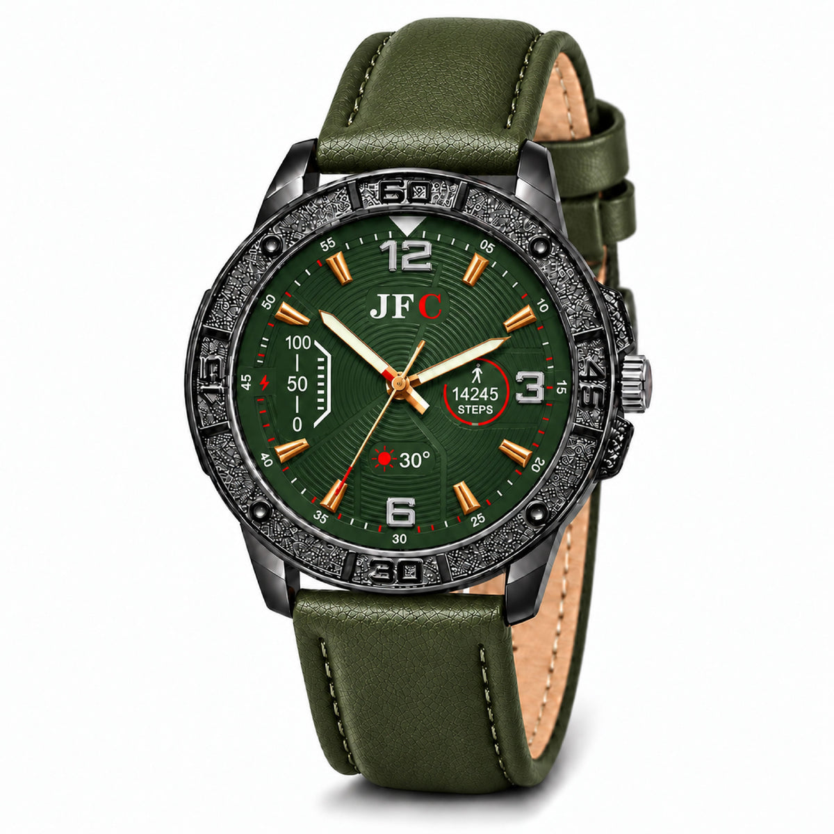 Olive Textured Dial Watch front view